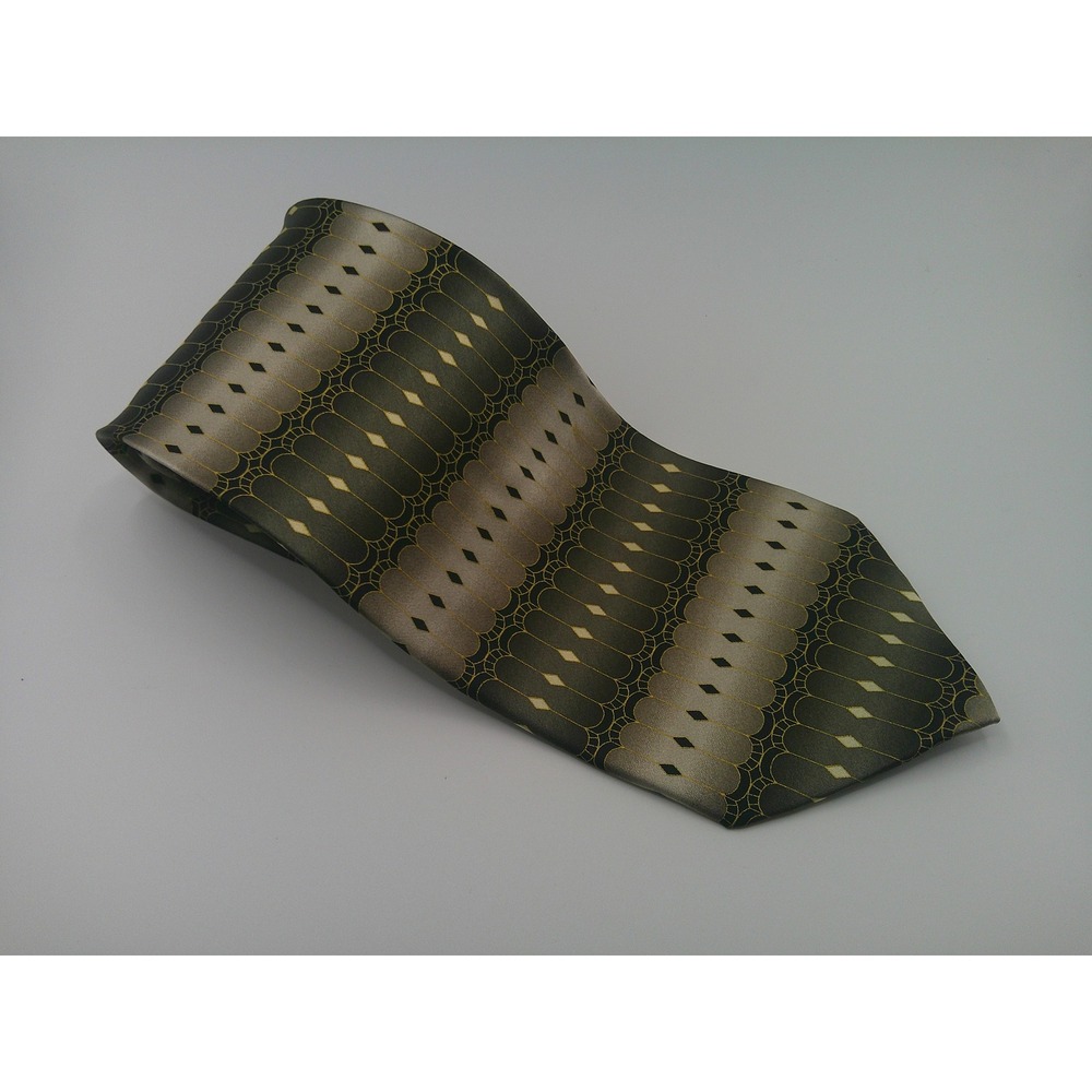 Franco Di Napoli Silk Tie Men's Geometric Art Deco Brown, Toupe, Gold 4 Inch